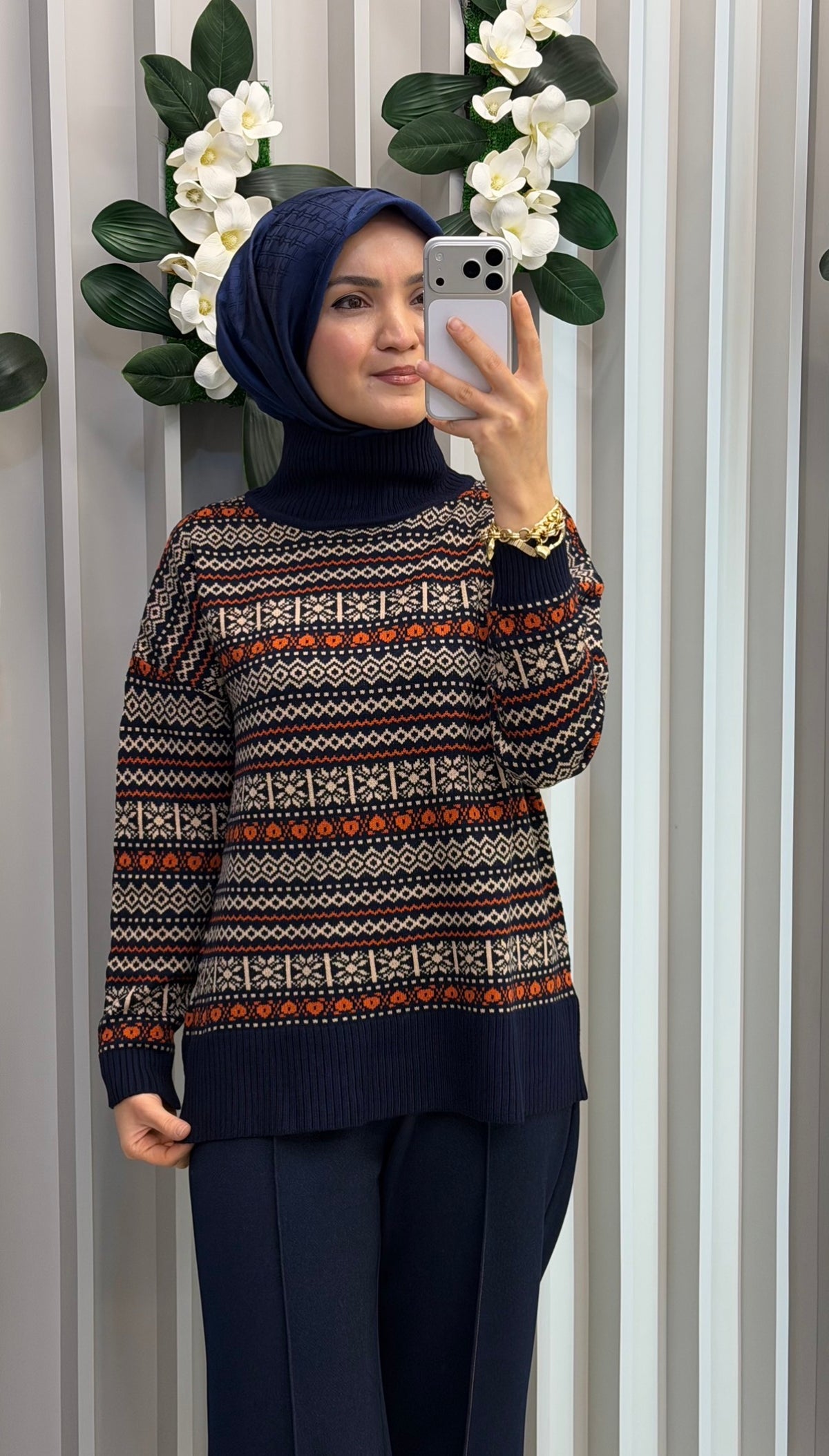 KAYRA Geometrik Desen Yarım Balıkçı Yaka Triko Tunik / TRK128